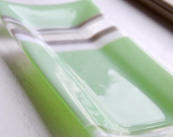 Glass Sushi Dish/Plate (Mint Green and Gray)