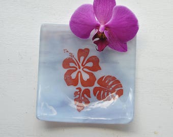 Hibiscus Glass Dish/Plate (Lavender/Purple)