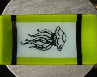 Jellyfish Glass Dish/Plate (Neon Green)