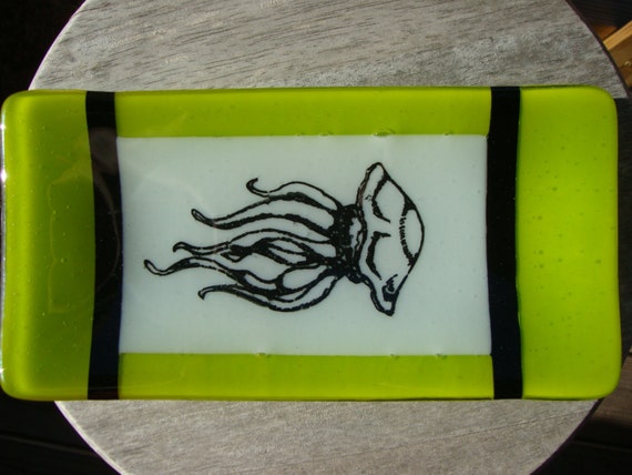 Jellyfish Glass Dish/Plate (Neon Green)