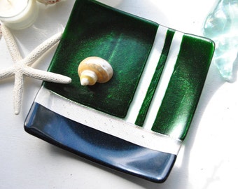 Sparkly Glass Dish/Plate (Green and Navy Blue)