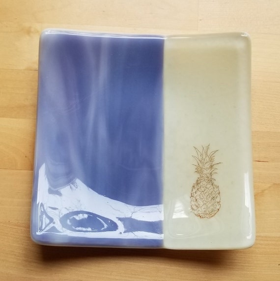 Pineapple Glass Dish/Plate (Lavender/Purple and Beige)