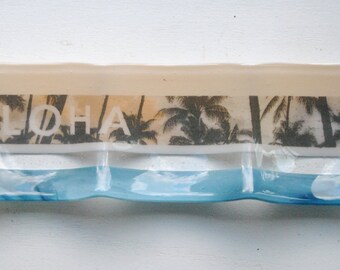 Aloha Tropical Palms Glass Dish (3-part sectional)