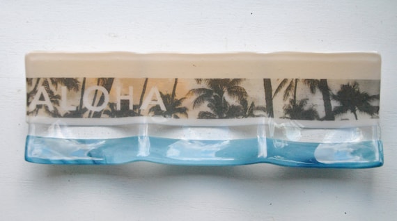 Aloha Tropical Palms Glass Dish (3-part sectional)