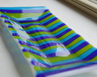 Striped Glass Dish/Plate (Blue and Green)