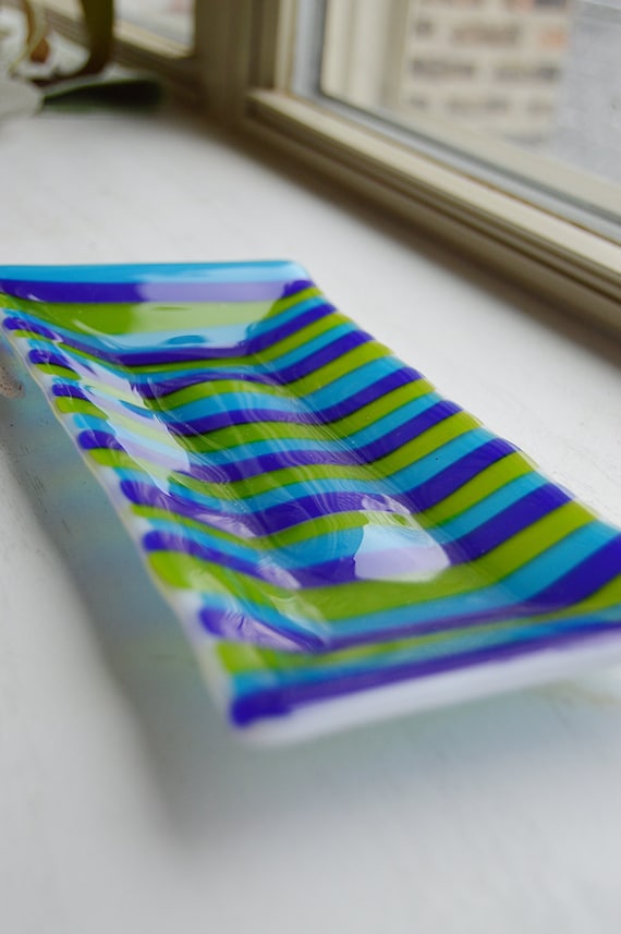 Striped Glass Dish/Plate (Blue and Green)