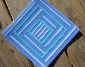 Striped Glass Dish/Plate (Blue, White and Periwinkle)