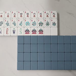 160 Piece American Mahjong Set – Slate Blue & White Acrylic – Luxury Lotus Joker Mahjongg Tiles – Full Set image 5