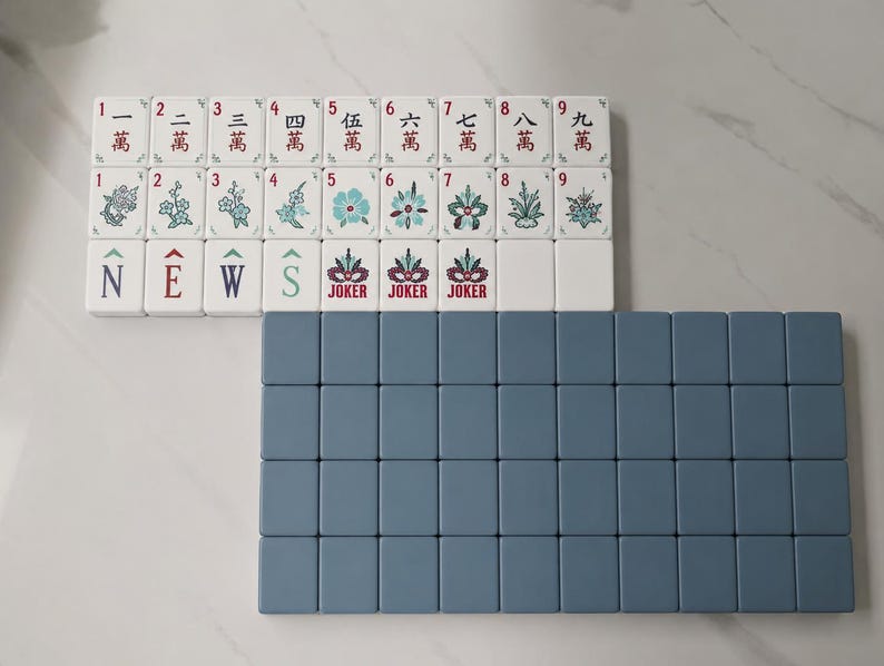 160 Piece American Mahjong Set – Slate Blue & White Acrylic – Luxury Lotus Joker Mahjongg Tiles – Full Set image 5