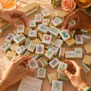 160 Piece American Mahjong Set – Boho Peacock & Lotus Acrylic – Colorful Designer Mahjongg Tiles – Full Set