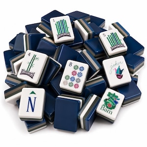 Juego de Mahjong Americano de 160 piezas – Acrílico azul marino y gris piedra – Fichas de Mahjong de lujo para hombre – Juego completo