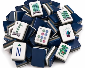 160 Piece American Mahjong Set – Navy Blue & Stone Gray Acrylic – Luxury Masculine Mahjongg Tiles – Full Set
