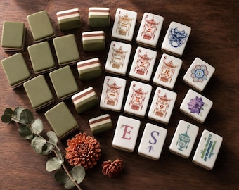 160 Piece American Mahjong Set – Olive Green & Chinoiserie Acrylic – Luxury Mahjongg Tiles – Full Set