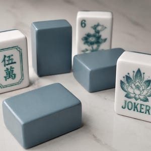 160 Piece American Mahjong Set – Slate Blue & White Acrylic – Luxury Lotus Joker Mahjongg Tiles – Full Set image 4