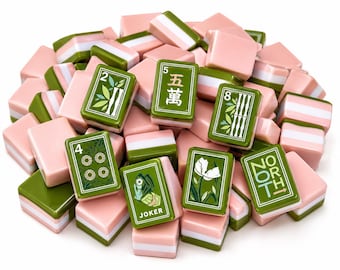 160 Piece American Mahjong Set – Olive Green & Blush Pink Acrylic – Luxury Mahjongg Tiles – Full Set