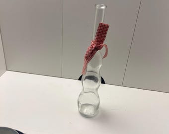 Wazon na pąki z przezroczystego szkła, wykonany we Włoszech, 200 ml – wielokolorowa butelka z bąbelkami i czerwoną wstążką w kratkę, wystrój kuchni Cottagecore Farmhouse