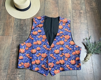 Vintage 90s Halloween Vest, David S Pumpkins Vest, Vintage 90s Halloween Pumpkin Vest, 90s Halloween Costume,Classic 90s Vest, Pumpkin Vest
