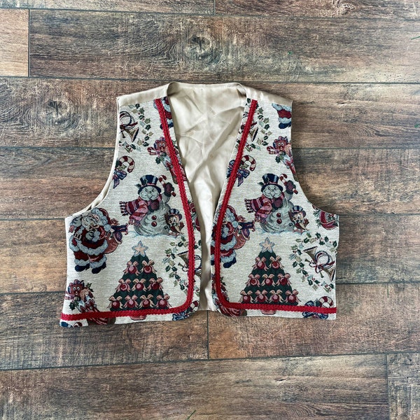 Christmas Santa Brocade Vest, 90s Brocade Snowman Vest, Jesse Spano Vest, Blossom Vest, Vintage Brocade Snowman Vest, Floral Santa Vest, 90s