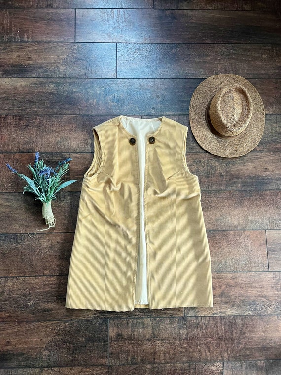 Vintage Corduroy Vest, Long Smock Vest, Corduroy S