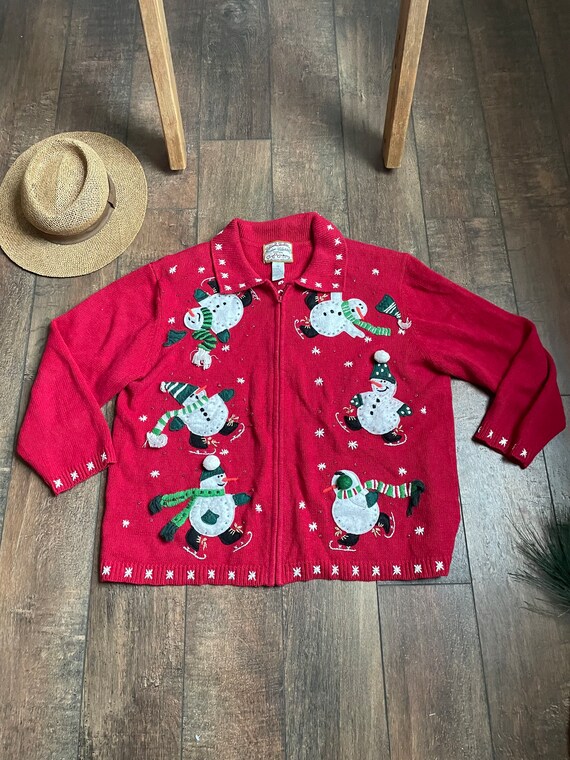 Vintage Y2K Christmas Cardigan, Vintage Snowman Ca