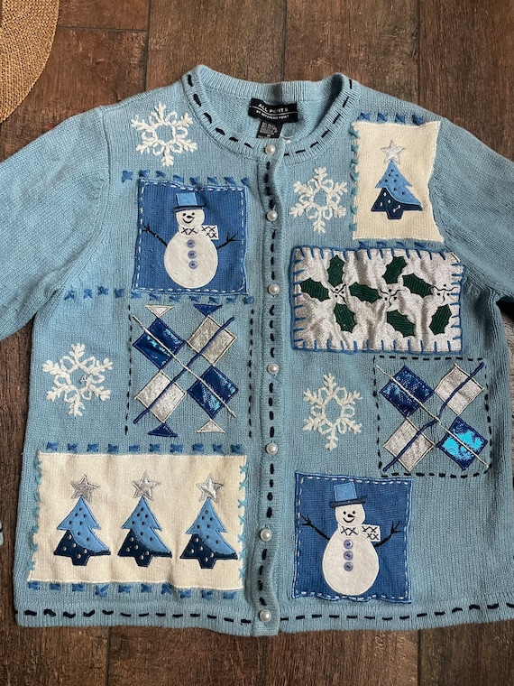 Vintage 90s Christmas Cardigan, Vintage Snowman C… - image 2