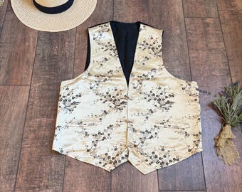 Hermoso chaleco asiático vintage, chaleco chino, chaleco estilo kimono, chaleco de satén vintage, chaleco con flores japonesas, chaleco con flores de satén, chaleco tipo kimono