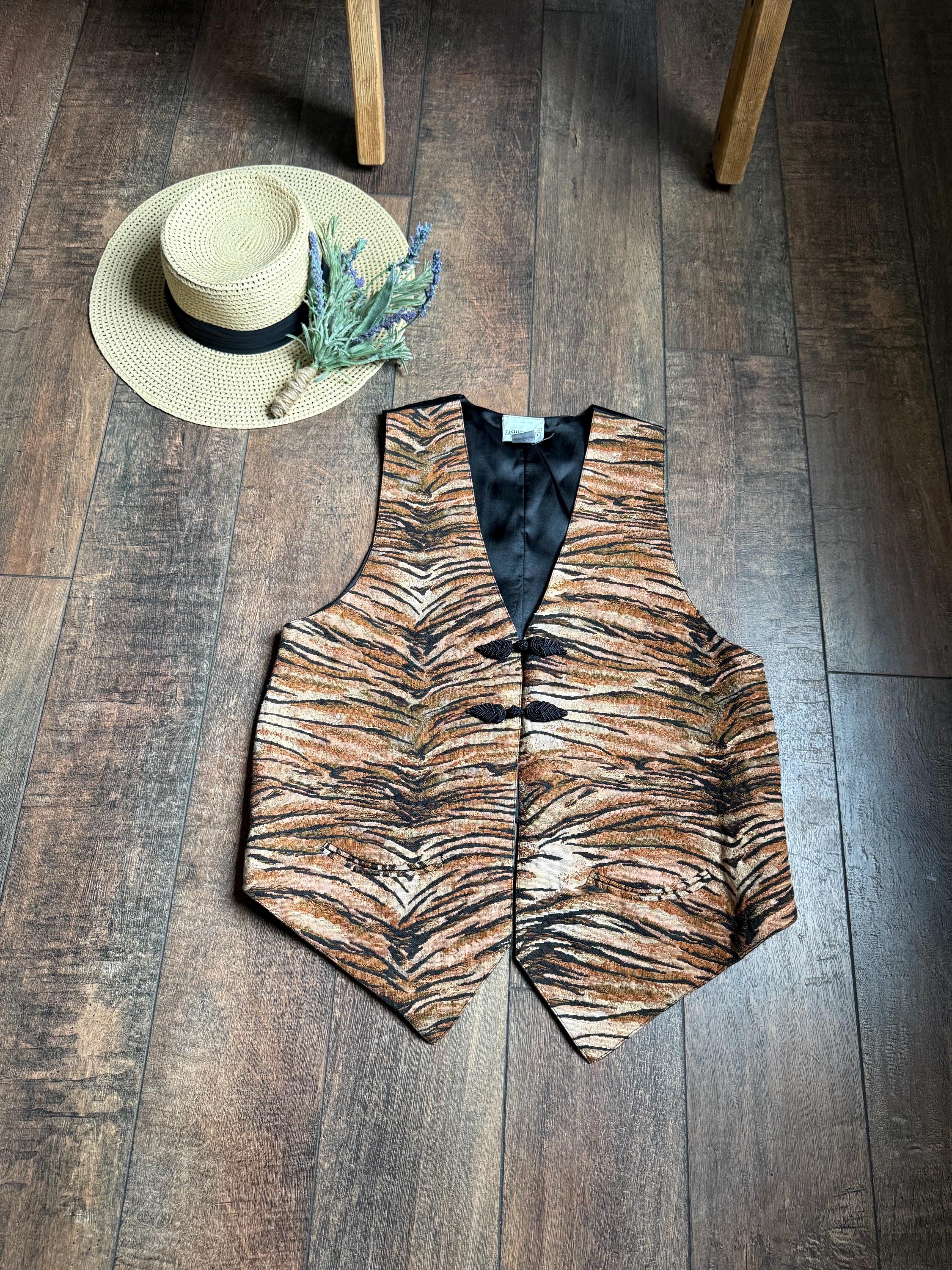 Vintage 90s Tiger Print Vest: Rayon Cotton Blend, Medium - Etsy