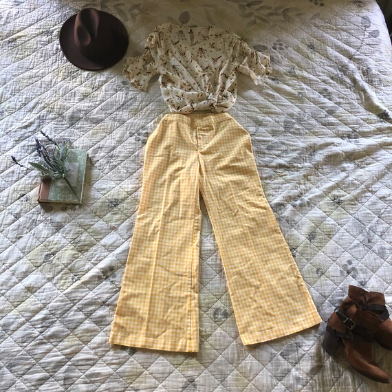 Vintage 1960s Gingham Flare Crop Pants, Vintage 60