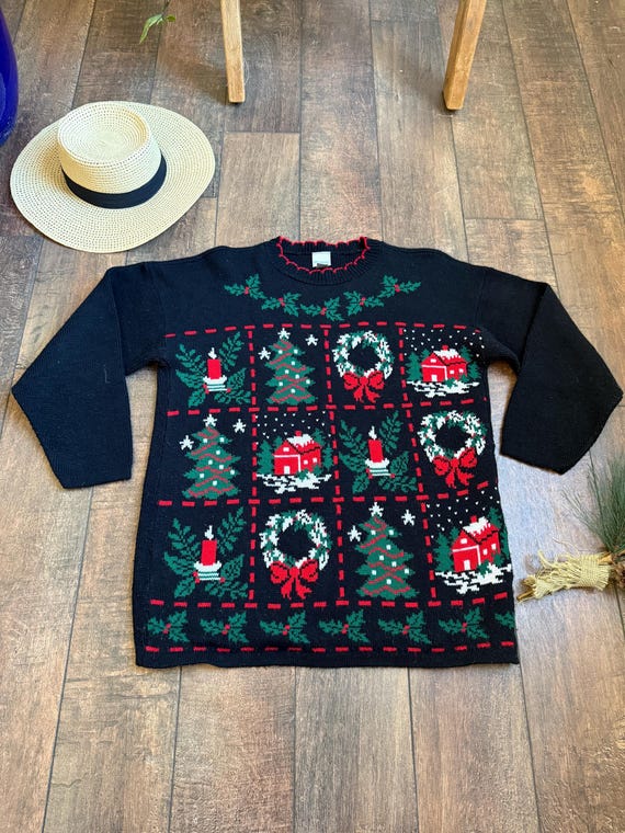 Vintage 90s Christmas Candles Christmas Sweater,90s Christmas Wreath Sweater, Vintage Christmas Tree Sweater,90s Christmas Sweater,