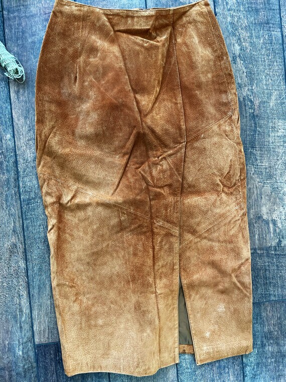 Vintage 90s Suede Midi Pencil Skirt, Can’t Buy Me… - image 4