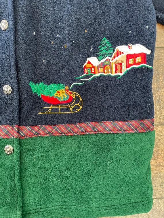 Vintage Christmas Fleece Cardigan, Santa’s Sleigh… - image 4