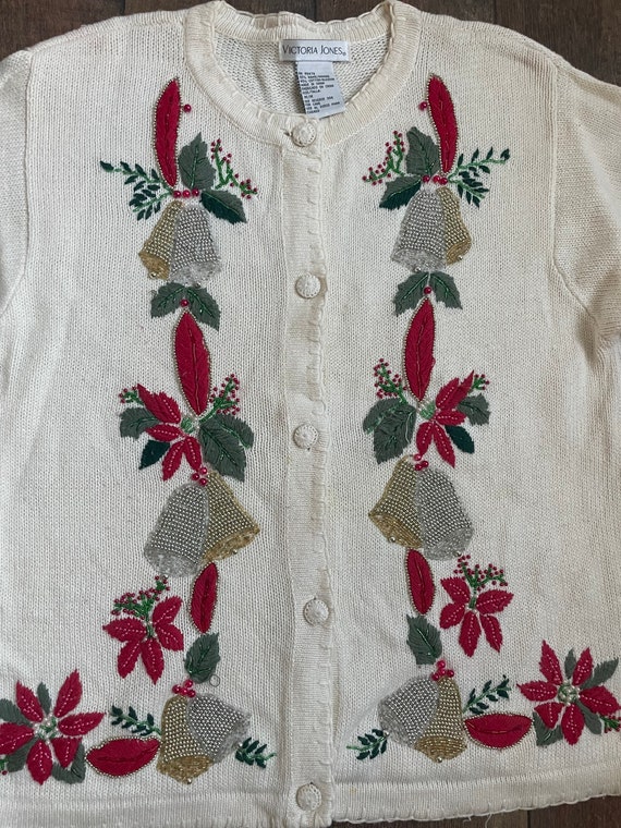 Vintage Christmas Cardigan Sweater, Christmas Bel… - image 5