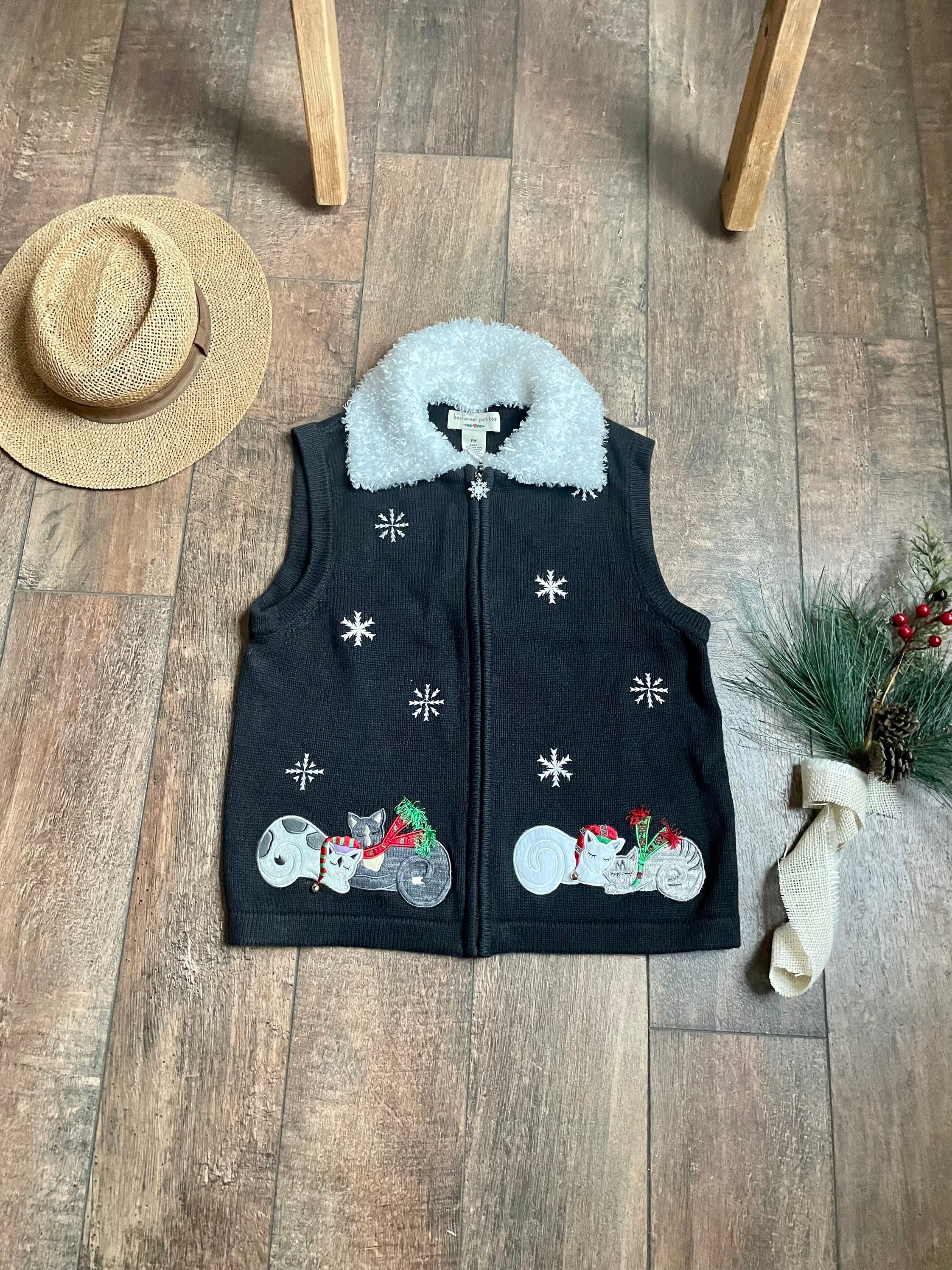 Cat christmas sweater vest discount
