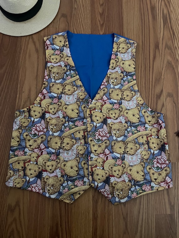 Vintage 90s Teddy Bear Vest,brocade Teddy Bear Vest,bear