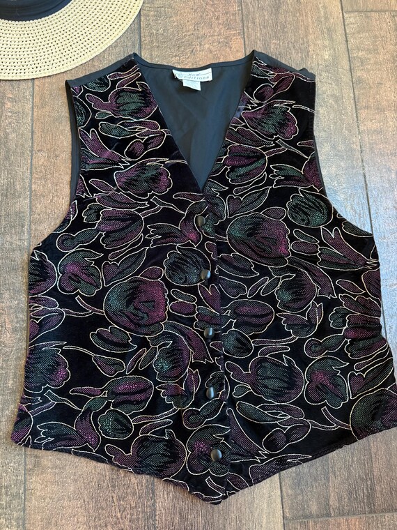 Vintage Velvet Floral Vest, Vintage Floral Vest, … - image 2