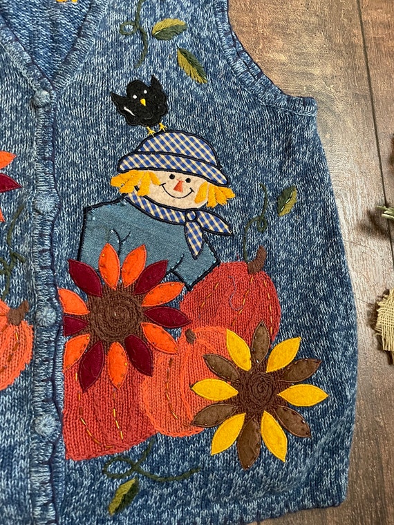 Vintage 90s Halloween Sweater Vest, ScareCrow Swe… - image 6