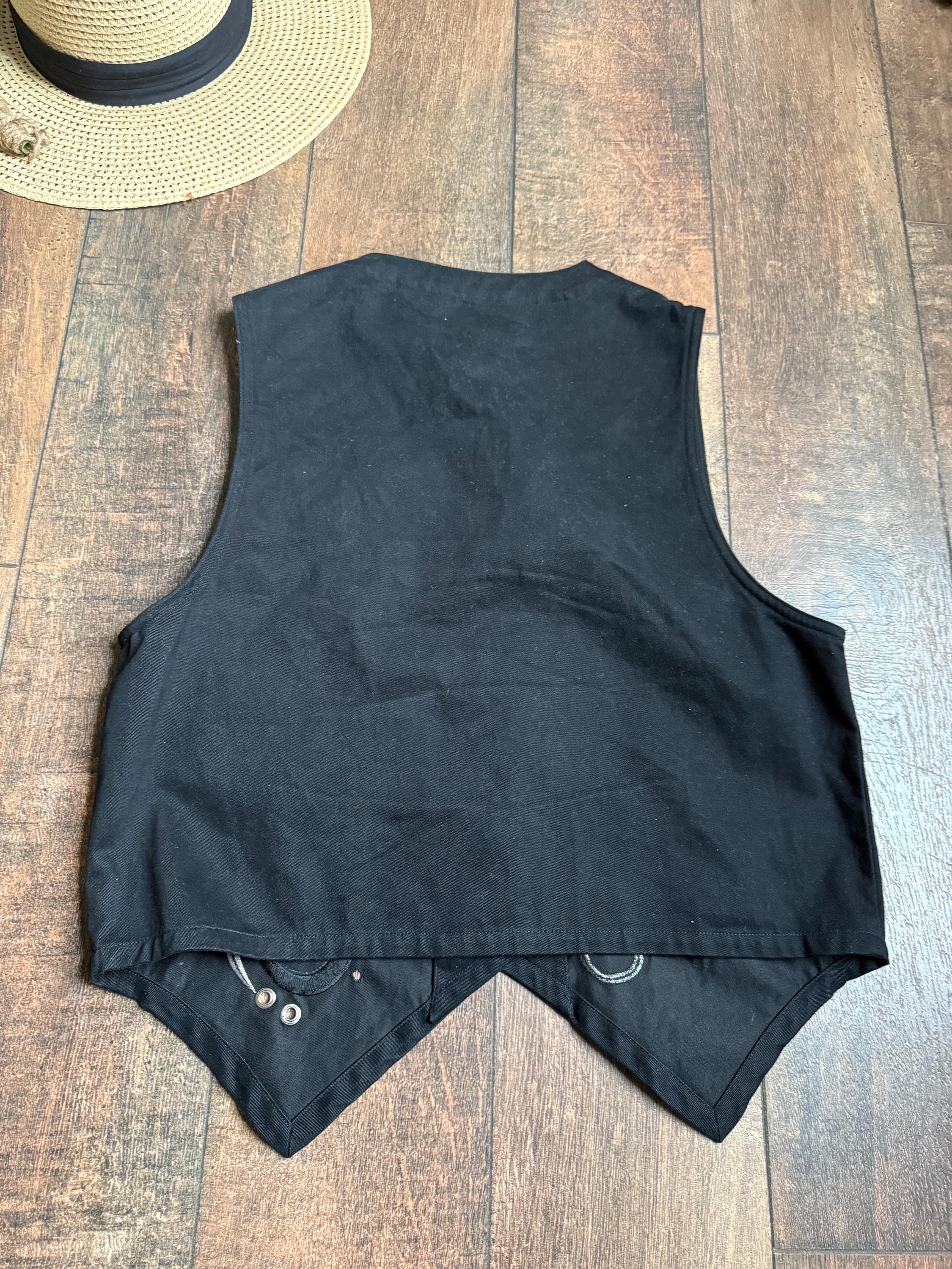 Vintage Black Textured Vest, 90s Embroidered Vest, Mona Lisa Smile