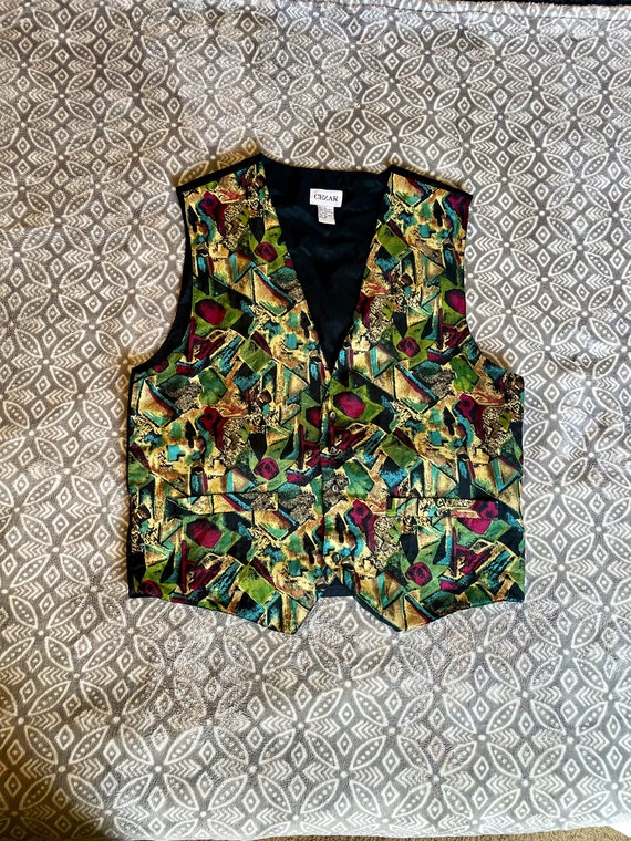 Vintage 90s Colorful Southwest Geometric Vest, Je… - image 1