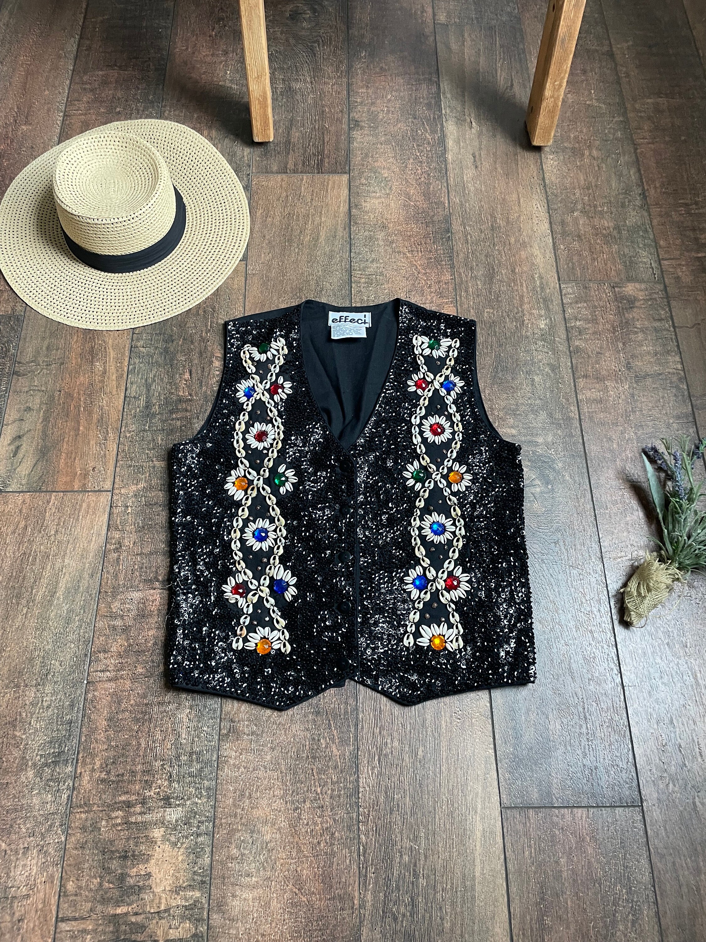 Vintage 90s Sequin Vest,90s Clubbing Vest,vintage Sequin