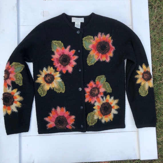 Vintage 90s Sunflower Cardigan, Vintage 90s Flower