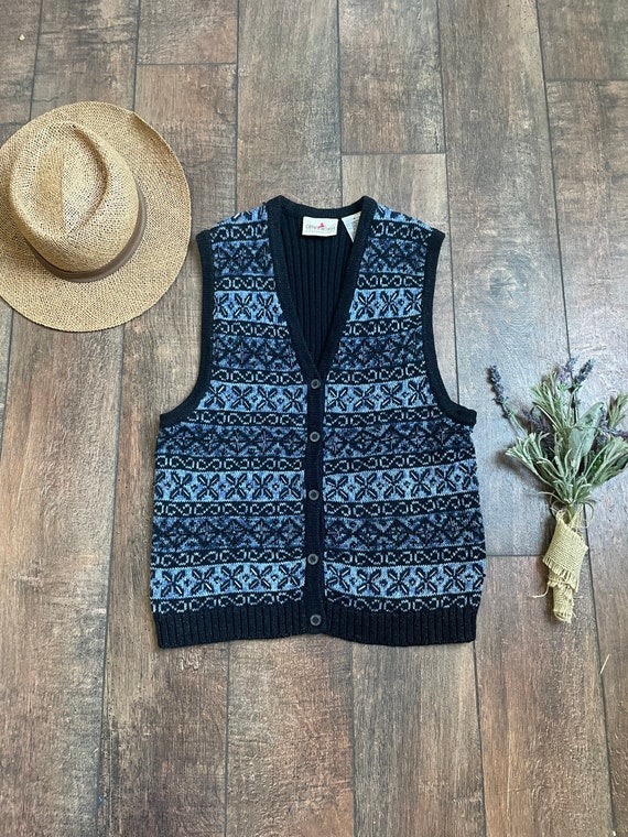 Vintage 90s Beaded Sweater Vest, 90s Vintage Blue 