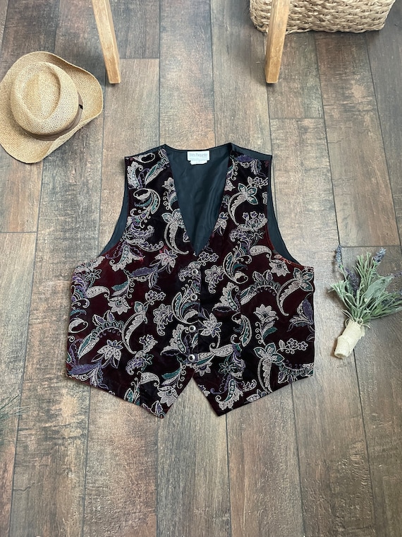 Vintage Velvet Floral Vest, Vintage Floral Vest, … - image 1