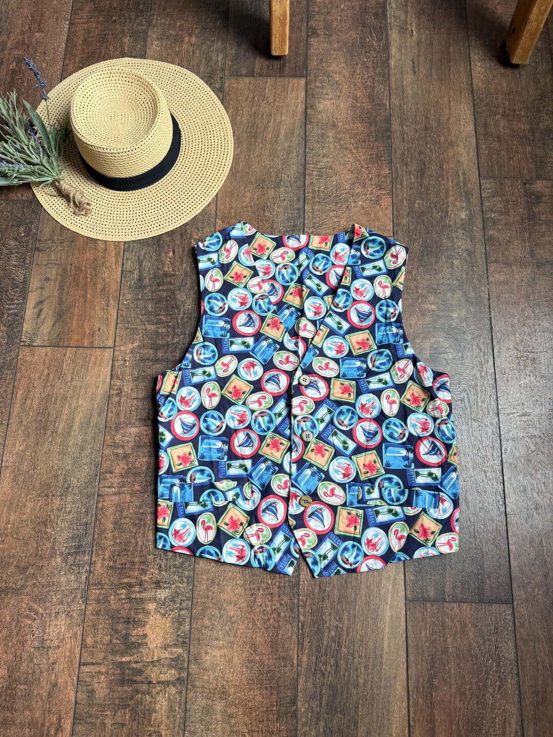 Sequined Beach Scene Vest by Serious Fun