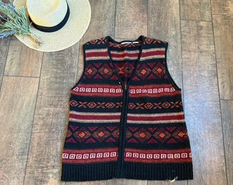 Vintage Boho Sweater Vest,Western Sweater Vest,Vintage Tribal Stripe Sweater Vest,Southwest Sweater Vest,90s Boho Hippie Sweater Vest MEDIUM