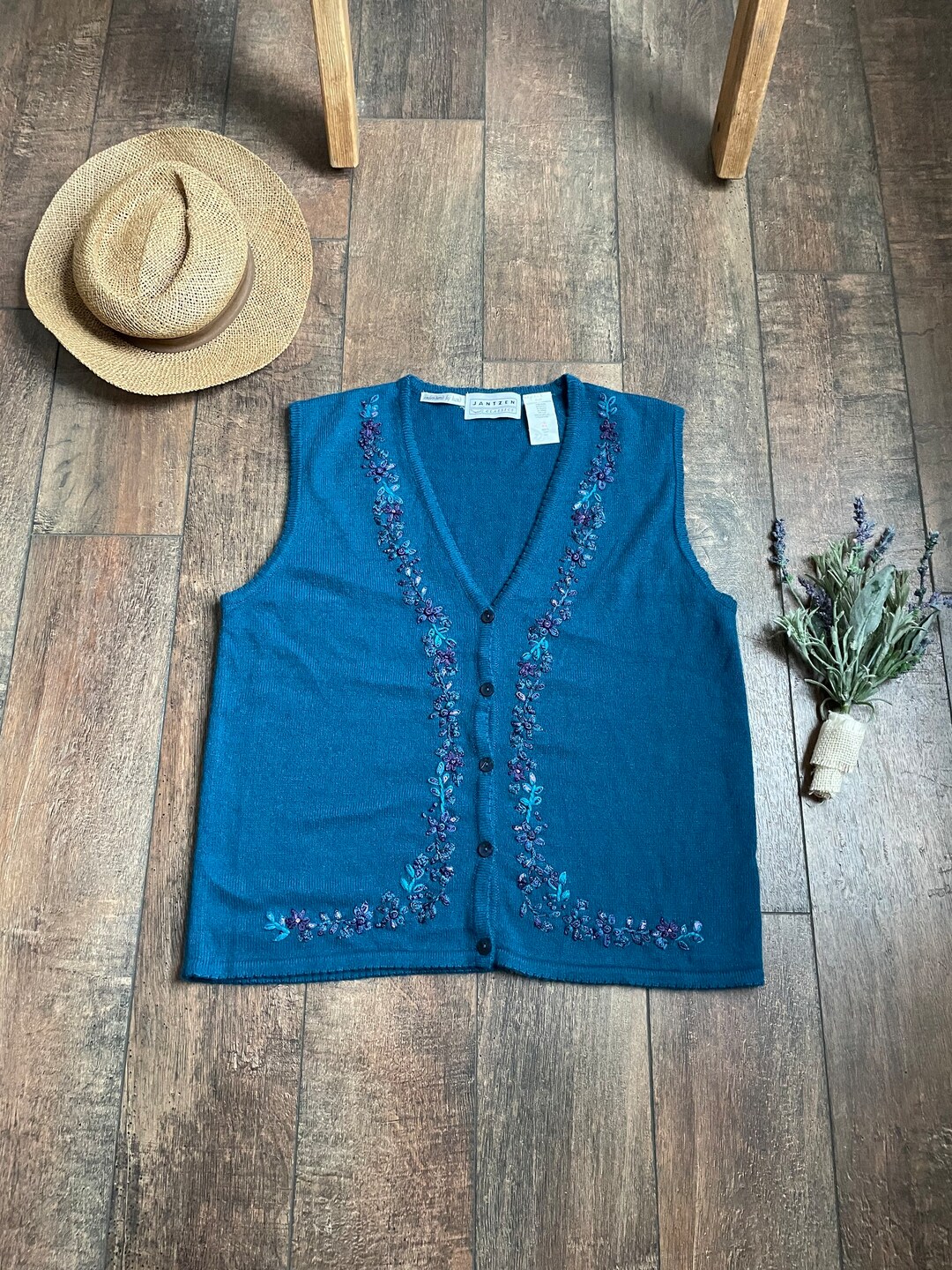 Vintage Embroidered Sweater Vest-Bust 36