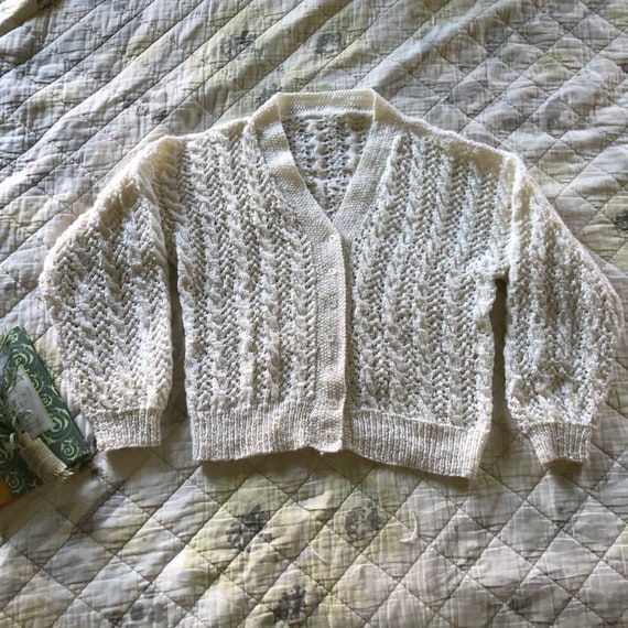 Vintage Hand Knit White Shimmery Lace Cardigan,Vi