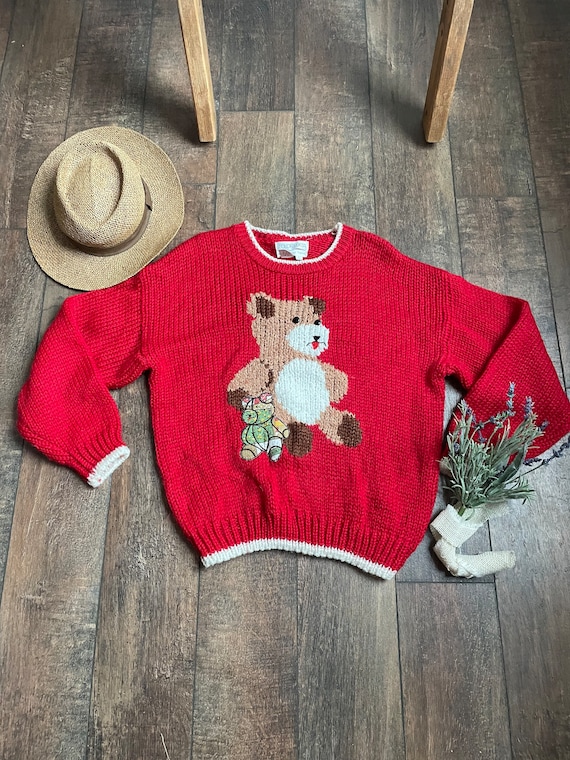 Vintage Bear Sweater, 90s Teddy Bear Sweater, Vint