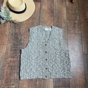 Chaleco de punto gris vintage, chaleco de punto trenzado vintage, chaleco de punto estilo años 90 de Meg Ryan, Jennifer Aniston, TALLA MEDIANA
