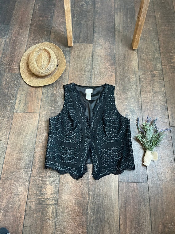 Vintage 90s Black Lace Vest, Vintage Eci New York 