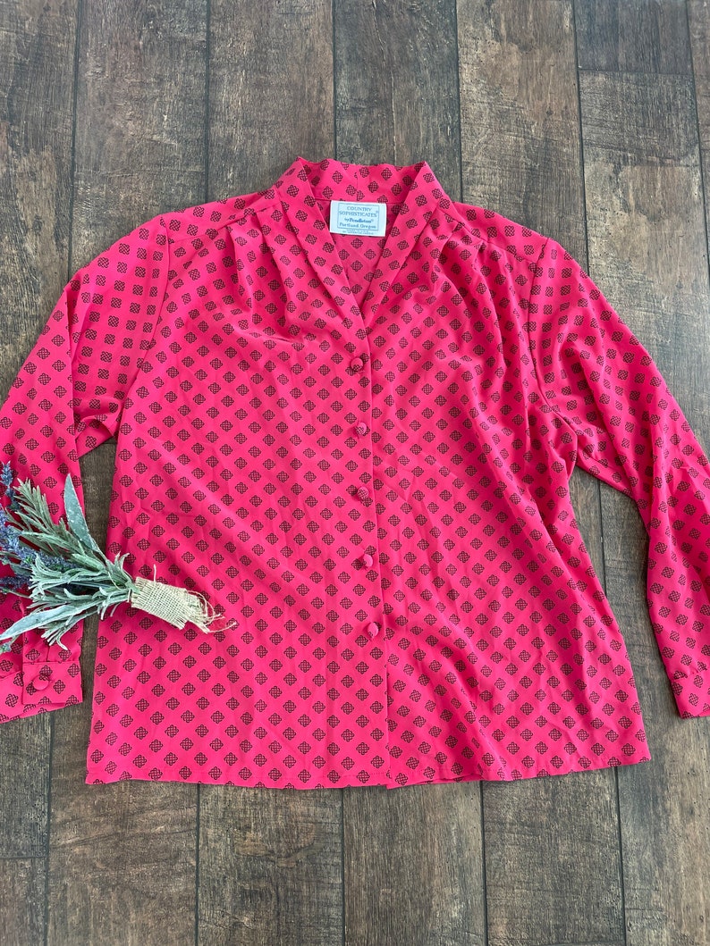 Vintage Pendleton, Vintage 90s Blouse, Dark pink Pendelton Blouse, 90s vintage blouse, Large/ XL vintage blouse,Country Sophisticates image 2